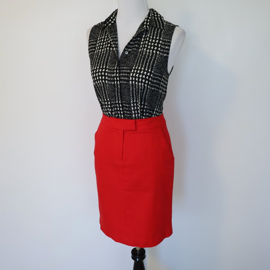 J. Crew Size 4 Red Black Skirt & Blouse Set Suit